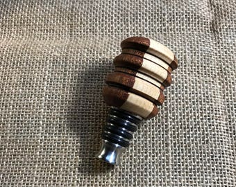 Walnut, Maple & Stainless Bottle Stopper