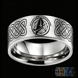 Gravierter Star Trek Sternenflotten-Kommandoring, personalisierter Darth Vader Ring, inspiriert von Star Wars, außen umlaufend, innen lasergraviert