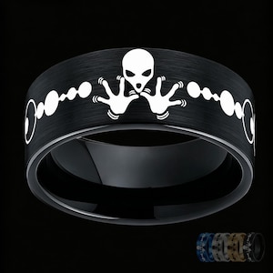 Engraved UFO Alien Tungsten Ring, Alien Facehugger Ring, Facehugger, Chestburster ,Prometheus, Xenomorph, Protomorph, Alien Invasion Ring