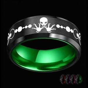 Engraved UFO Alien Tungsten Ring, Alien Facehugger Ring, Facehugger, Chestburster ,Prometheus, Xenomorph, Protomorph, Alien Invasion Ring