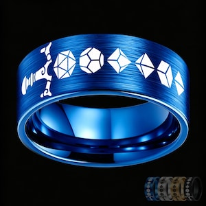 Engraved Dice Sword Ring, Dungeons and Dragons Ring,Dungeon Master Dice Ring,Twenty Sided Dice Ring, Tungsten Wedding Ring, Gaming Dice Ring