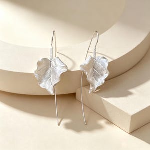 Sterling Silver Leaf Threader Earrings, Thai Nature Dainty Jewelry, Outdoor Daily Wear
