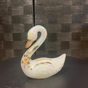 Vintage Fenton White Iridescent Signed Swan