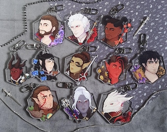 Baldur's Gate 3 charms Schlüsselanhänger (7 cm Acryl) | Astarion, Schattenherz, Karlach, Laezel, Gale, Halsin, Minthara, Finsterer, Gortash