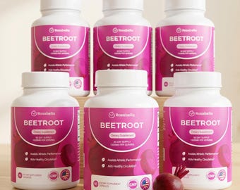 6 Packs Rosabella Organic Beet Root Caps - Per Bottle 1300mg Beet Root Powder Supports Healthy Circulation Vitality Non GMO 60ct 30 Day Use