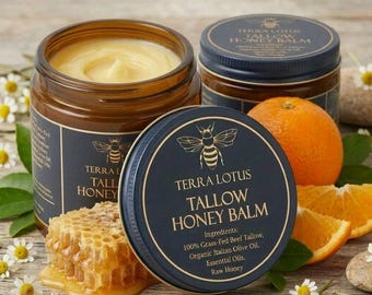 2 PACKS Terra Lotus Grass Fed Tallow Honey Balm Organic Olive Oil Raw Honey Essential Oil Natural Dry Skin Moisturizer For Face Body
