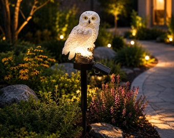 Solar Owl Garden Light | LED Outdoor Stake Lamp | Solar Powered Yard Decor | Lawn Pathway Landscape Lighting | Owl Statue Garden Decor