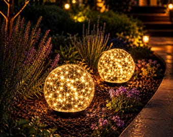 Solar Cracked Glass Ball Garden Light | Outdoor LED Pathway Lamp | Hanging Patio Yard Decor | Solar Landscape Light | Garden Lantern