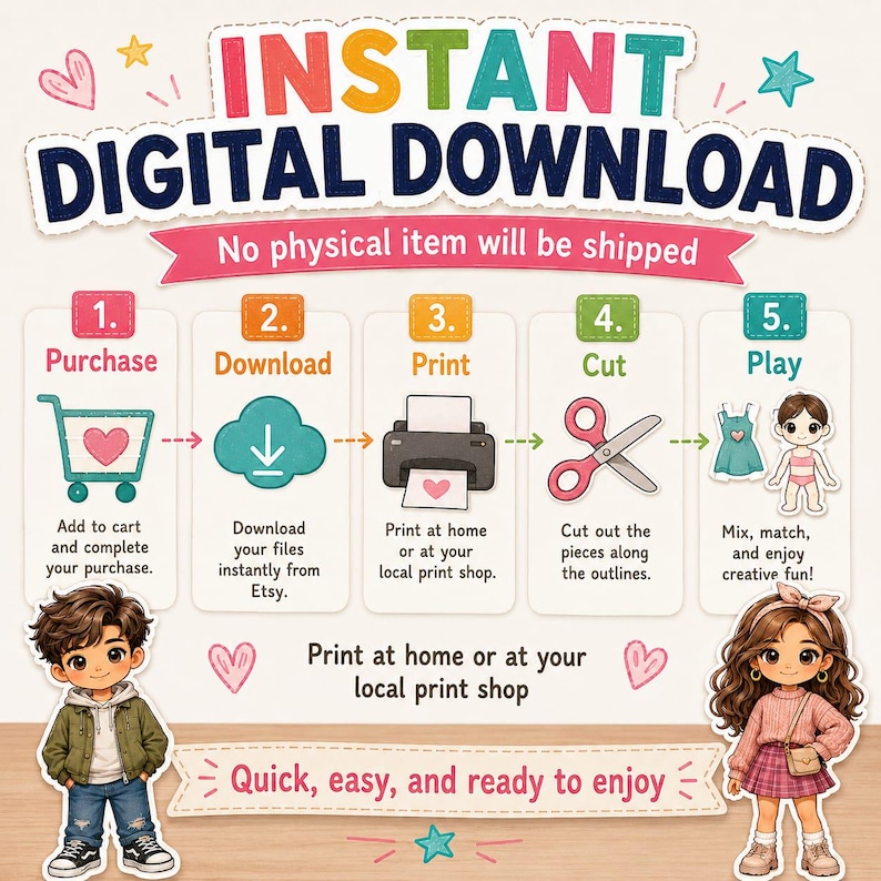 Printable Paper Dolls Dress Up Activity for Kids, 17 Page PDF image 4