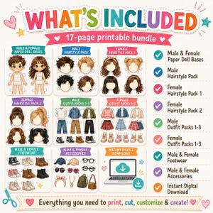 Printable Paper Dolls Dress Up Activity for Kids, 17 Page PDF image 5