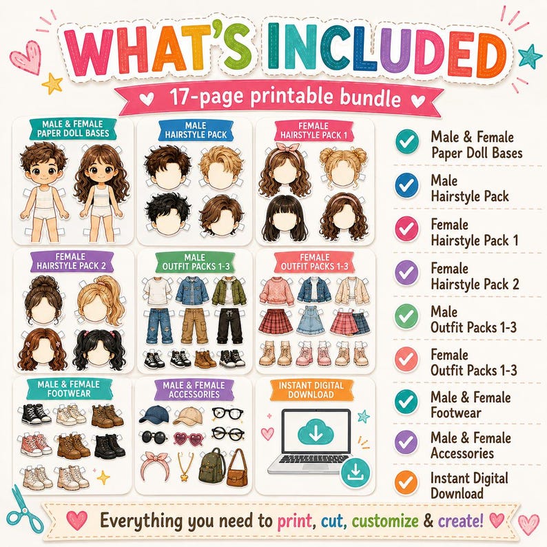 Printable Paper Dolls Dress Up Activity for Kids, 17 Page PDF image 5