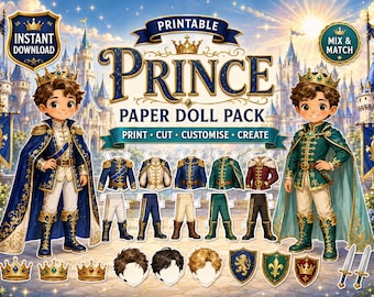 Printable Prince Paper Doll Pack | Knight, Pirate, Royal Outfits (PDF Download)