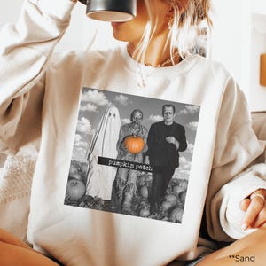Felpa con zucche di Halloween, streetwear, grafica divertente autunnale, girocollo, maglione ironico con mostro