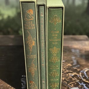 Forest Green Heritage Press Book Stack – Maxfield Parrish, Edmund Dulac & Jessie Willcox Smith – Wonder Book, Comus, Water-Babies Trio
