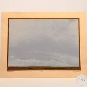 Vintage Serigraph Print Signed Numbered 1975 Minimalist Landscape Silkscreen Large Boho Wall Art Summertime Johnson