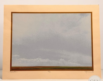 Vintage Serigraph Print Signed Numbered 1975 Minimalist Landscape Silkscreen Large Boho Wall Art Summertime Johnson