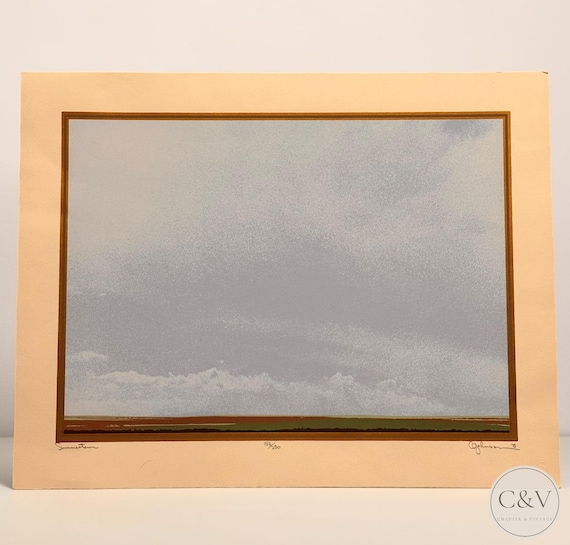 Vintage Serigraph Print Signed Numbered 1975 Minimalist Landscape Silkscreen Large Boho Wall Art Summertime Johnson