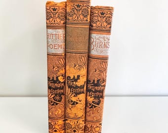 アンティーク書籍3冊セット｜アーリントン版 ハースト＆カンパニー 1890年代｜バーンズ、ホイッティア、スコット｜装飾的なヴィクトリア朝時代の詩集｜テラコッタ布装丁