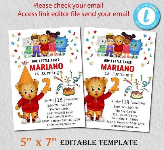 Daniel Tiger Invitation Template Printable Tiger Birthday - Etsy