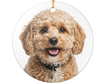 Cute Brown Poochon Face Ornament Ceramic Decoration | Dog Photo Ornament