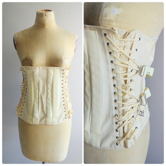 Small Vintage Camp Corset Top Womens Yellow Bustier Lace Up 