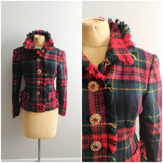Medium Vintage 1990s Wool Plaid Fringe Jacket Blaz