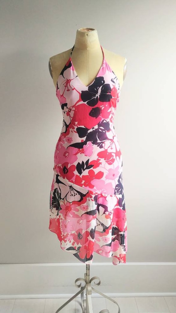 Small Vintage Womens 90s Slip Dress, Pink Tropica… - image 2