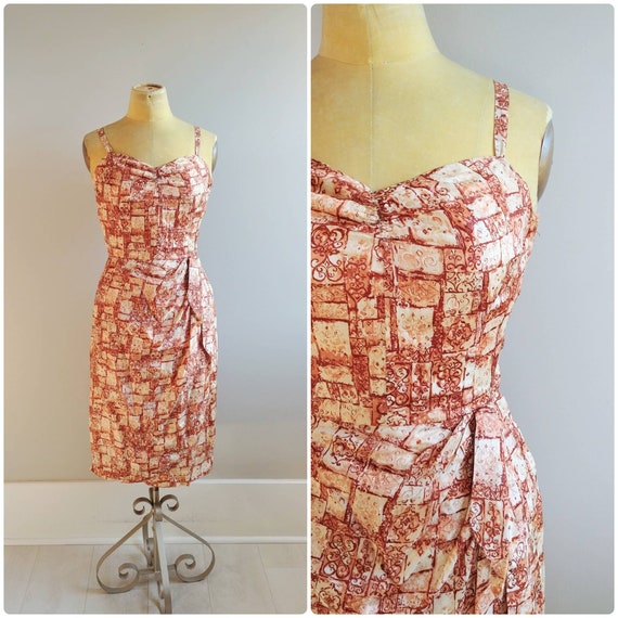 Vintage 1940s Hawaiian Dress Hawaii Print Fitted B