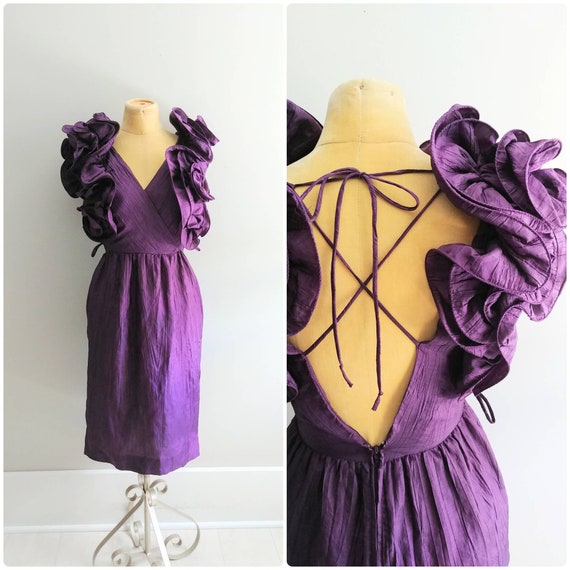 Small Vintage 1980s Purple Origami Dress with Puff