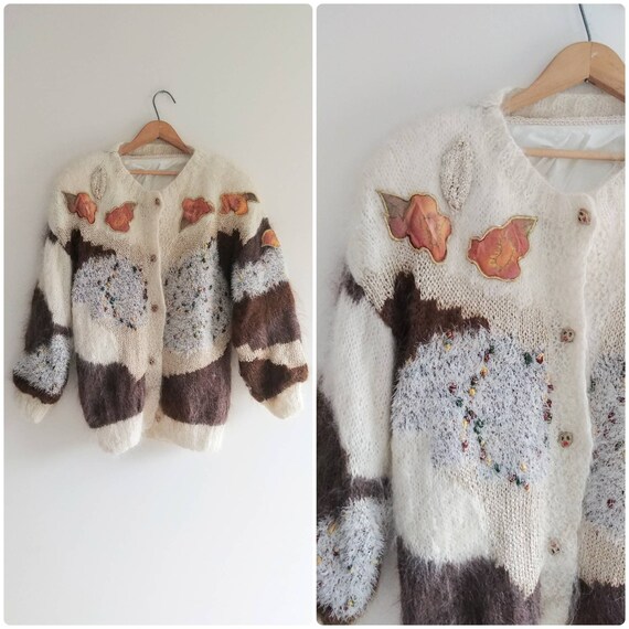 Large Vintage Fuzzy Mohair Mixed Media Womens Swea