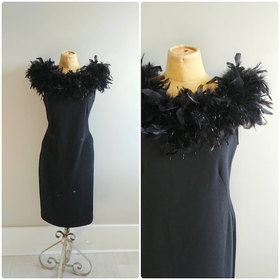 Large Vintage 1990s Black Feather Collar Cocktail