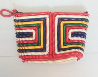 Vintage 1940s Cord Purse Handbag Rainbow Colorful Clutch Bag