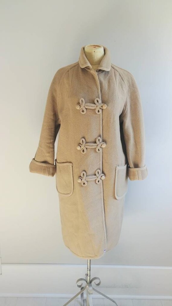 Medium Vintage Reversible Beige Wool Wrap Long Co… - image 2