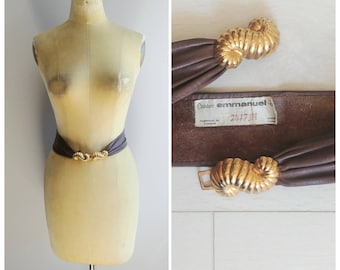 Vintage 1980s Brown Leather Sea Shell Belt Accessory