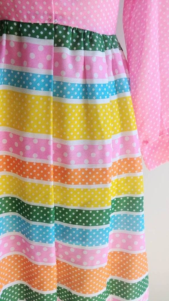 Small Vintage 1960s Dress Cotton Rainbow Polka Do… - image 7