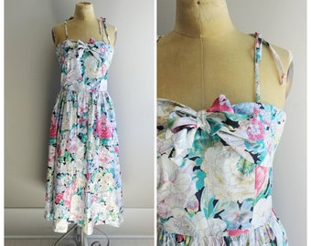 Medium Vintage Polished Cotton Print Dress Summer Full Skirt Gown