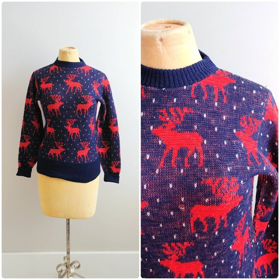 Small Vintage 1940s Womens Reindeer Sweater Novelt