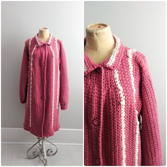 Medium Vintage 1970s Womens Pink Thick Wool Long K
