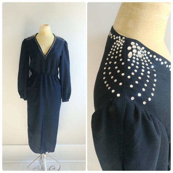 Medium Vintage 1970s Womens Black Dress Morton My… - image 1