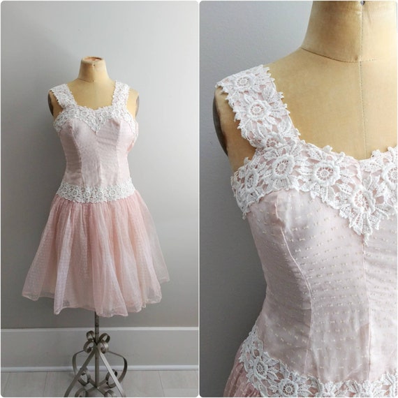 Vintage 1950s Pink Lace Applique Ballerina Dress T