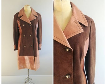 Medium Vintage 1970s Womens Brown Leather Suede Coat Long Jacket