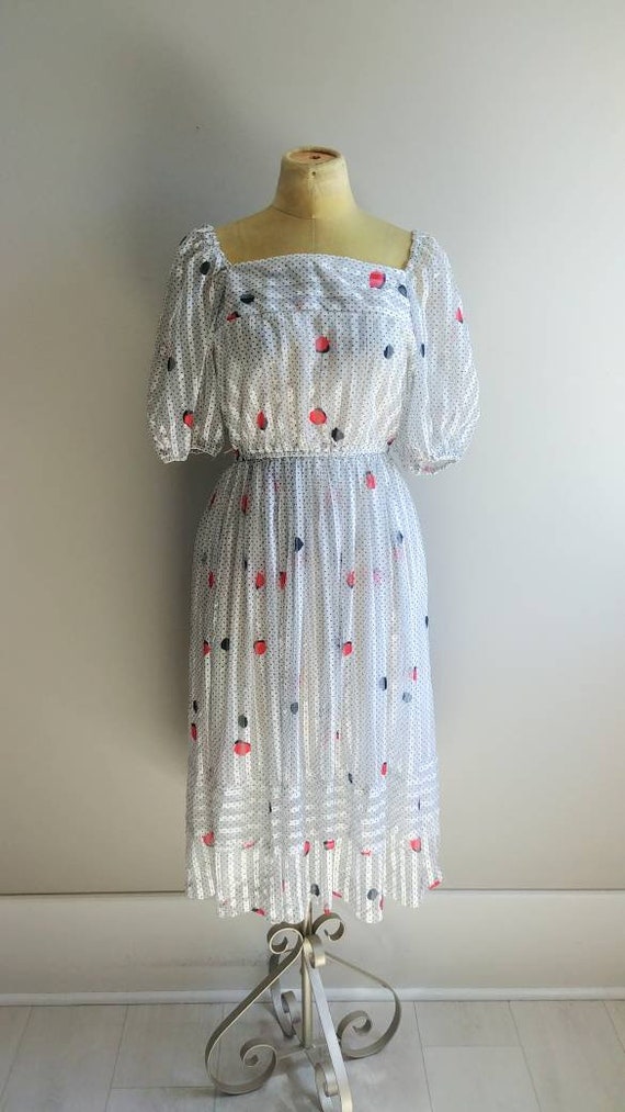 M/L Vintage Womens Dress 1970s Ruffle Summer Midi… - image 2