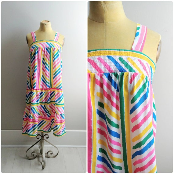 Large Vintage 1980s Rainbow Tent Tarpeze Dress Sum