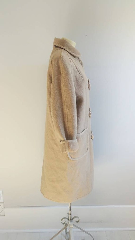 Medium Vintage Reversible Beige Wool Wrap Long Co… - image 3