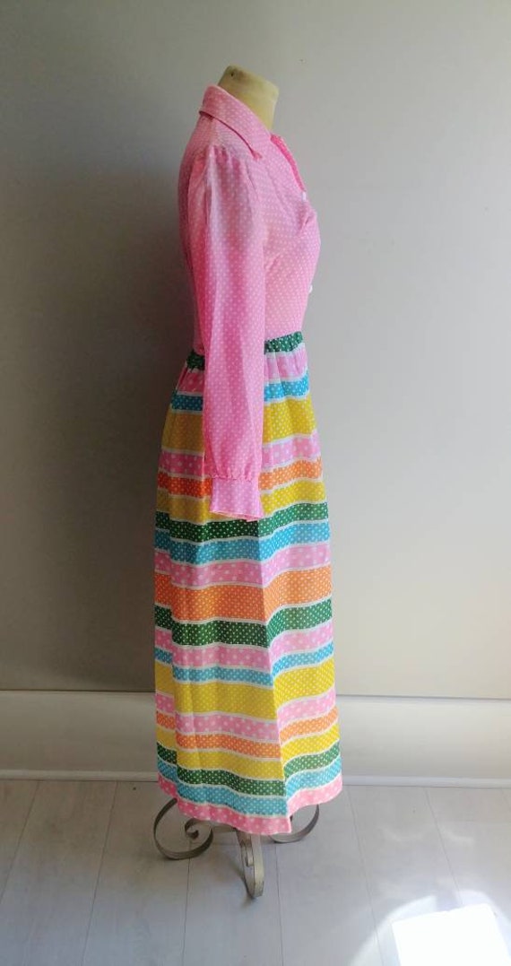 Small Vintage 1960s Dress Cotton Rainbow Polka Do… - image 3