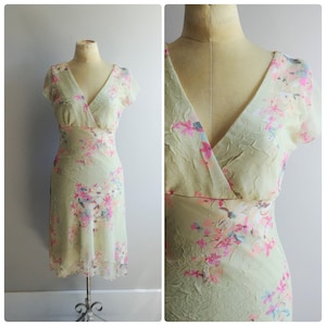 Small Vintage Green Floral Print Slip Dress Y2K Country Gown