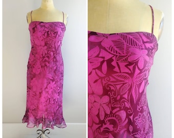 Medium Vintage Womens 90s Slip Dress, Pink Tropical Flower Print, Y2K Summer Style