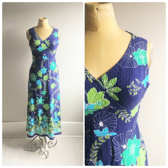 Small Vintage 1970s  Dress Womens Colorful Blue F… - image 1