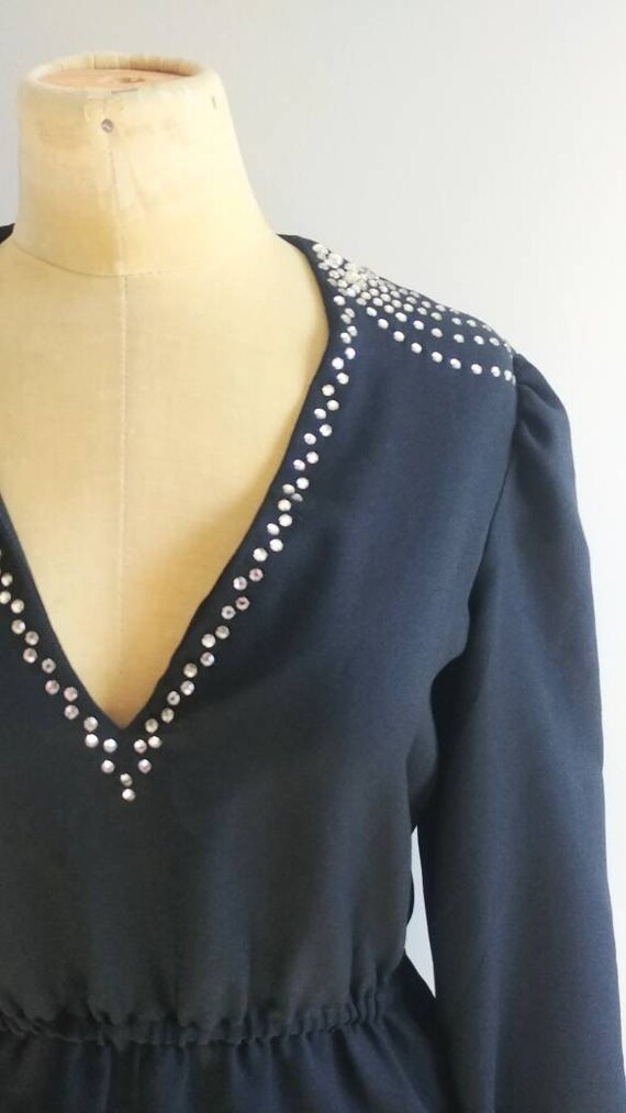 Medium Vintage 1970s Womens Black Dress Morton My… - image 6