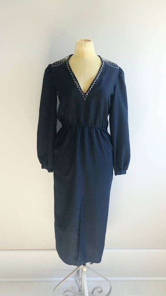 Medium Vintage 1970s Womens Black Dress Morton My… - image 2